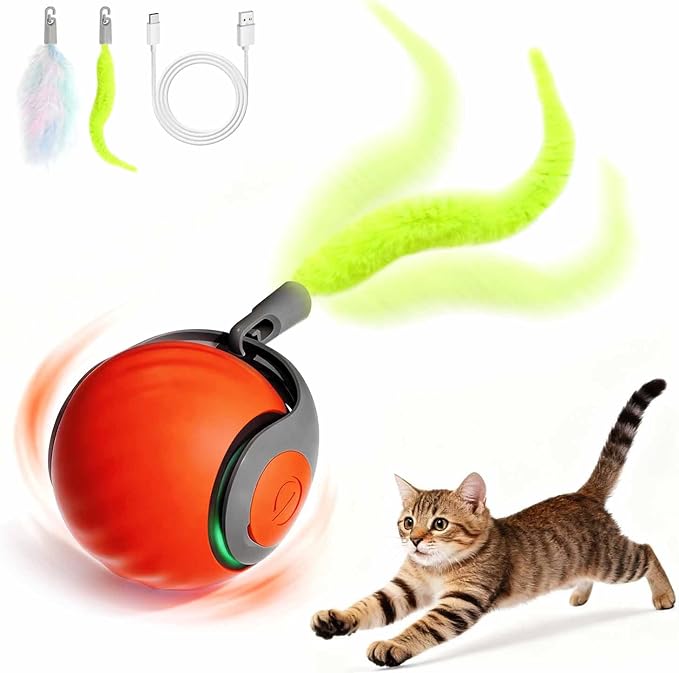 Interaktiver Katzenball mit Federschwanz – Wiederaufladbares Katzenspielzeug – Bild 8