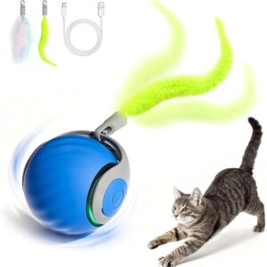 Interaktiver Katzenball mit Federschwanz – Wiederaufladbares Katzenspielzeug