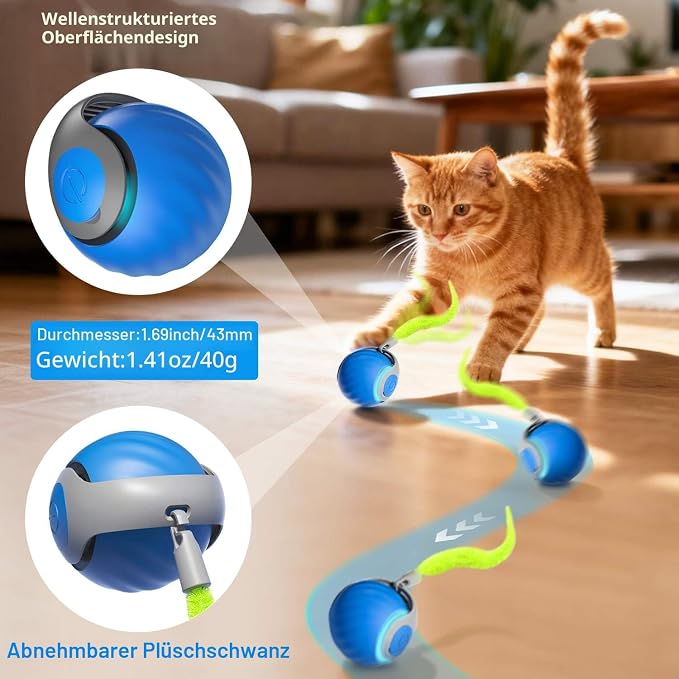 Interaktiver Katzenball mit Federschwanz – Wiederaufladbares Katzenspielzeug – Bild 4