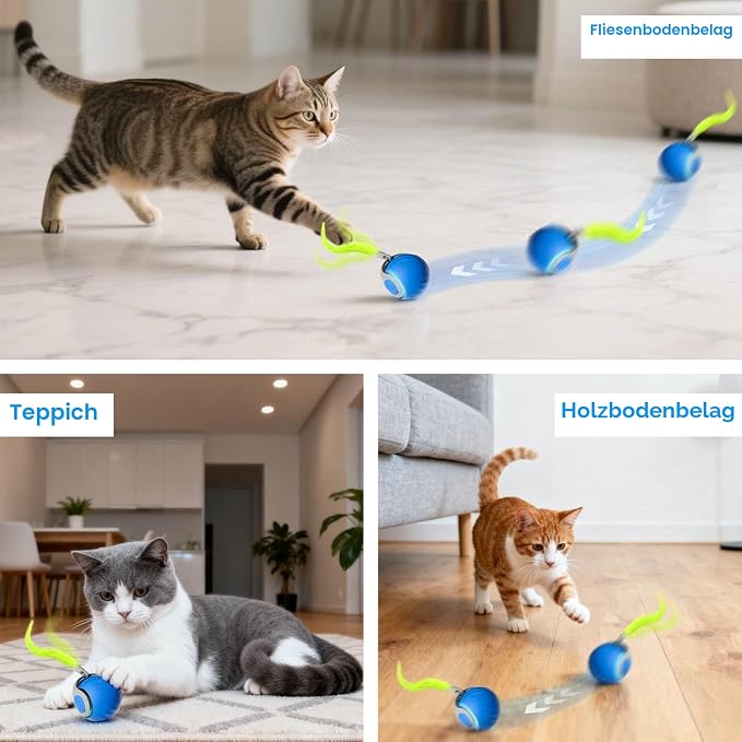 Interaktiver Katzenball mit Federschwanz – Wiederaufladbares Katzenspielzeug – Bild 3